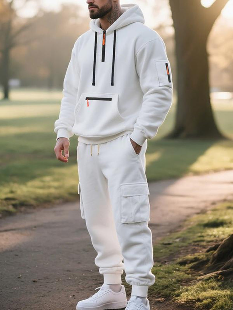 Men'S Winter Thick Fleece Lined Loose-Fit Casual Streetwear Set, Fall & Winter Fashion for Men, Warm Daily Wear Clothing