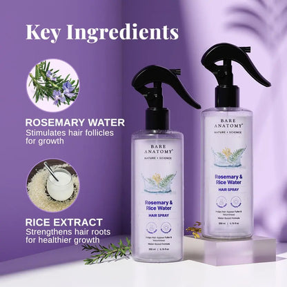 Bare Anatomy Nature X Science Rosemary Water with Rice Water |100% Natural Extract | Soft & Smooth Hair Non-Greasy & Fast Absorbing | 200 Ml