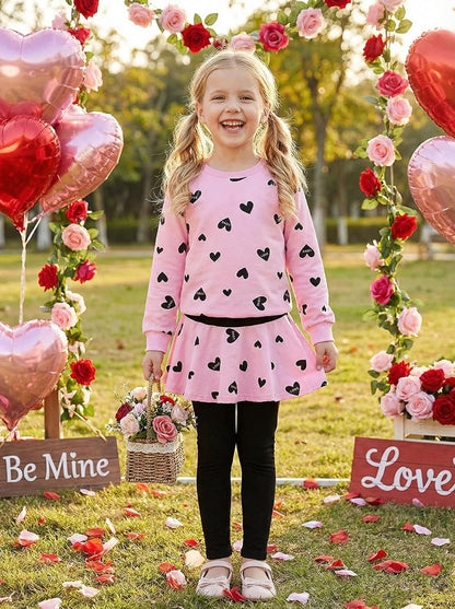 Little Girls Outfits Clothes Toddler Long Sleeve Heart Print Hoodie Shirts Top + Leggings Kids Clothing Set