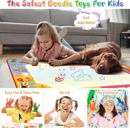 [New Deal] Water Doodle Mat 32 X 24 Inches Kids Water Painting Doodle Drawing Mat Toy Writing Free Coloring Extra Large Magic Educational Toys for Boys Girls Age 3 4 5 6 7 8 Year Old Christmas Birthday Present