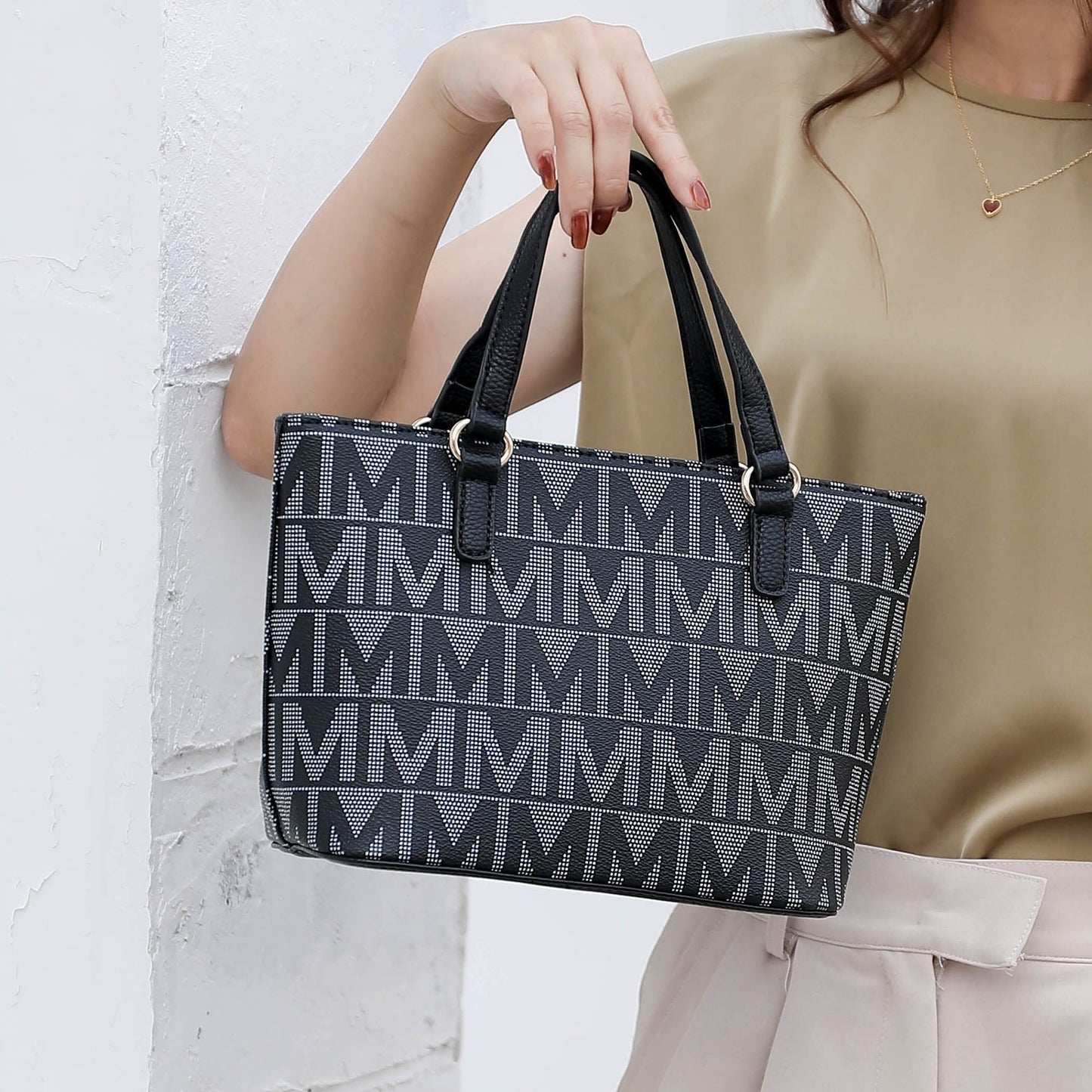 Bolso Tote Pequeño De Cuero Vegano Para Mujer Azul Marino, 4 Piezas