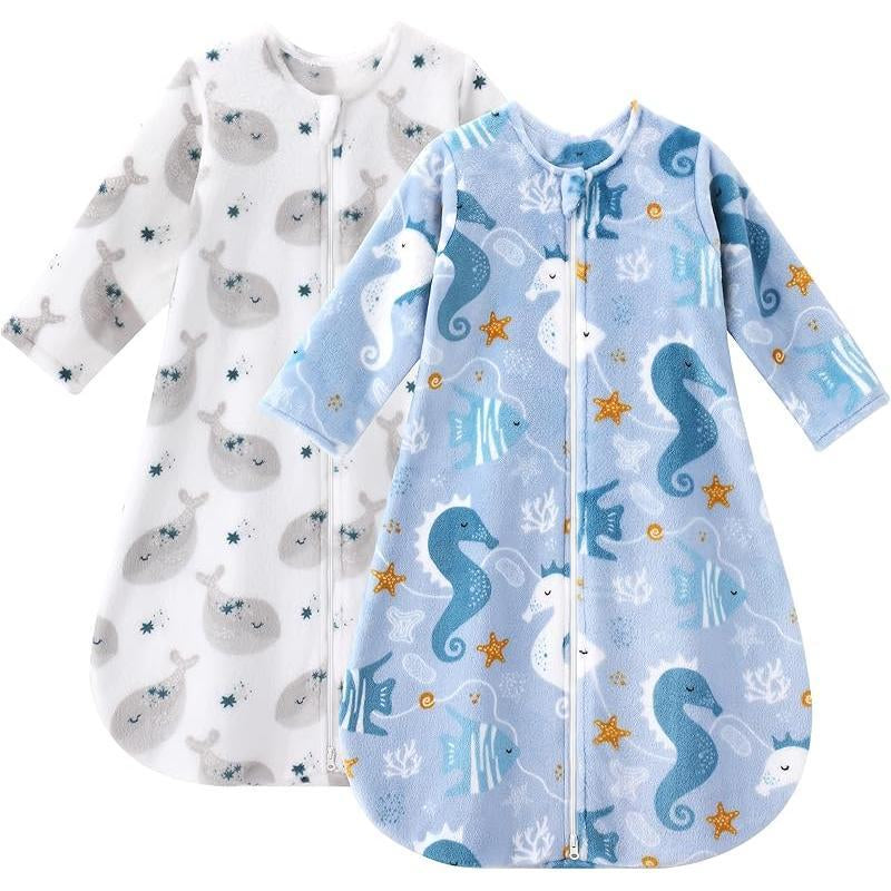 Yoofoss Baby Sleep Sack 0-24 Months, Long Sleeve Sleep Sack 1.5 Tog, Fleece Baby Wearable Blanket with 2-Way Zipper, Soft Warm