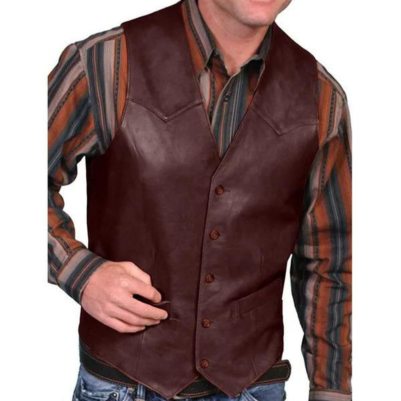 New Mens Vest Fashion Retro Single-Breasted Leather Vest Mens Coat Design Novelty Unique Style Fathersdaygift Long Sleeve Stripe Striped Menswear Tops Suits Black Vneck