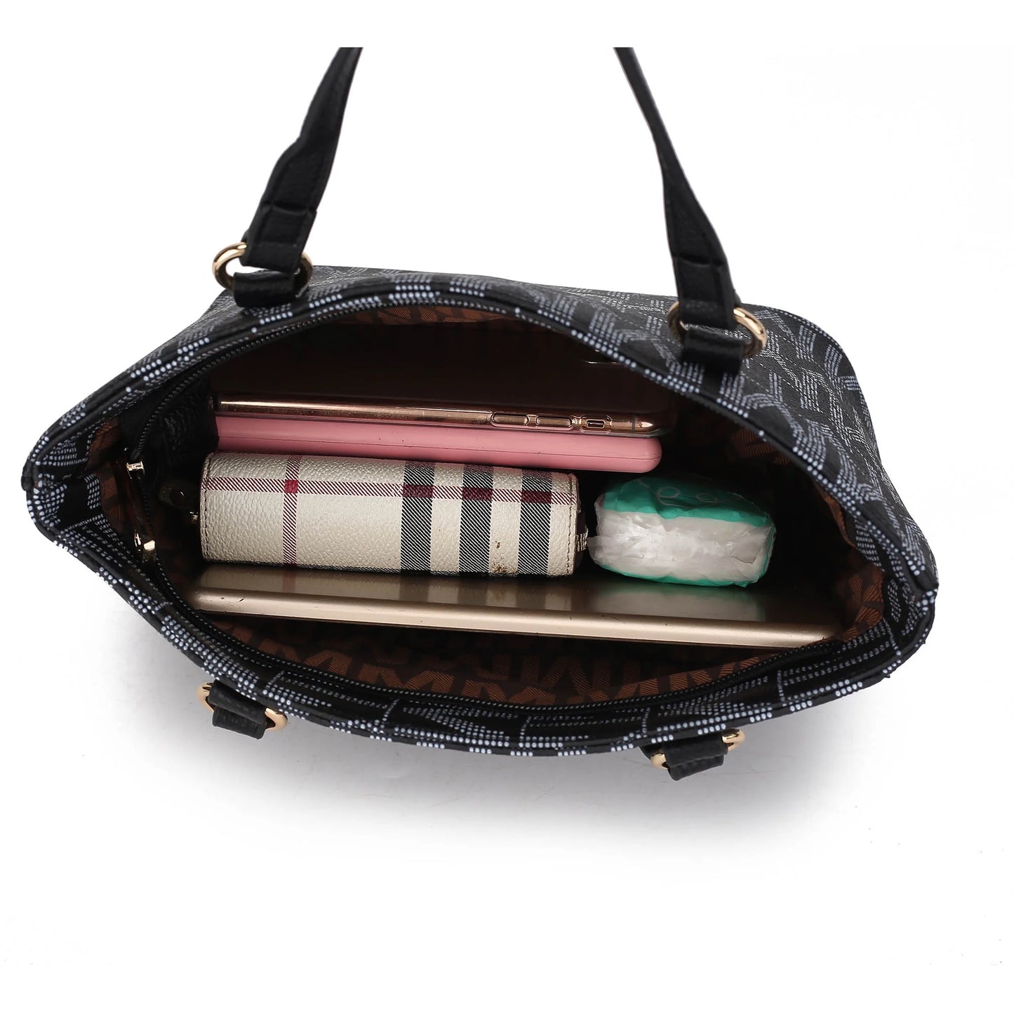 Bolso Tote Pequeño De Cuero Vegano Para Mujer Azul Marino, 4 Piezas