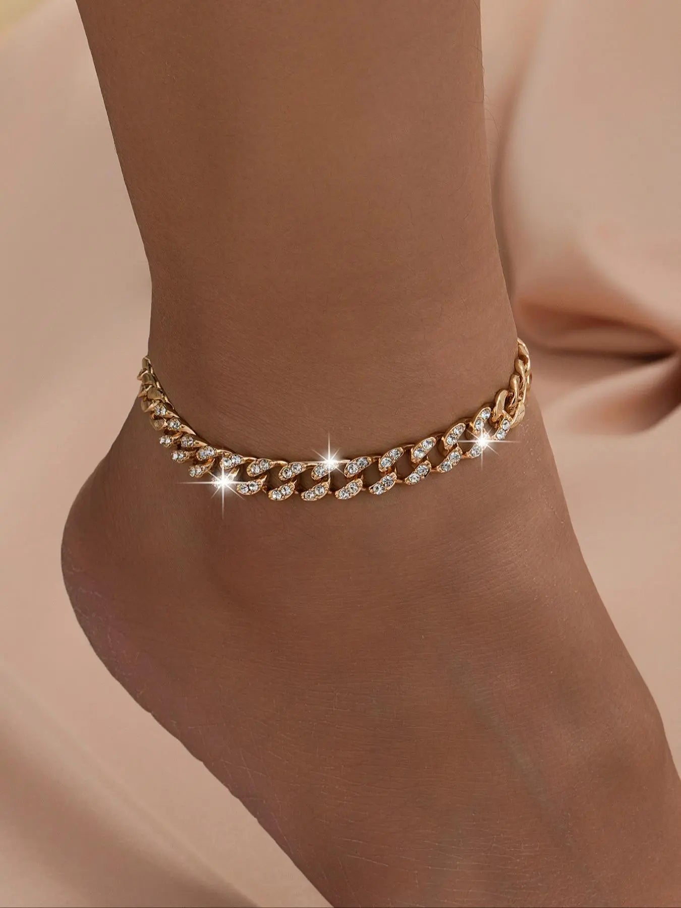 Women'S Elegant Cuban Chain Design Anklet, Fashionable Anklet for Women, Trendy Versatile & Exquisite Jewelry for Birthday Gift, Trendy Jewellery Accessories, Elegant Accessory, Foot Jewelry