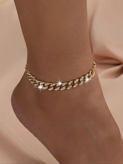 Women'S Elegant Cuban Chain Design Anklet, Fashionable Anklet for Women, Trendy Versatile & Exquisite Jewelry for Birthday Gift, Trendy Jewellery Accessories, Elegant Accessory, Foot Jewelry