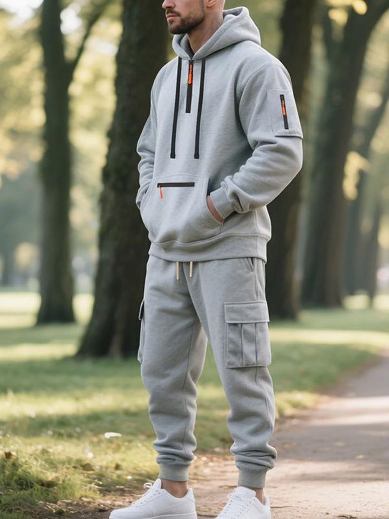 Men'S Winter Thick Fleece Lined Loose-Fit Casual Streetwear Set, Fall & Winter Fashion for Men, Warm Daily Wear Clothing