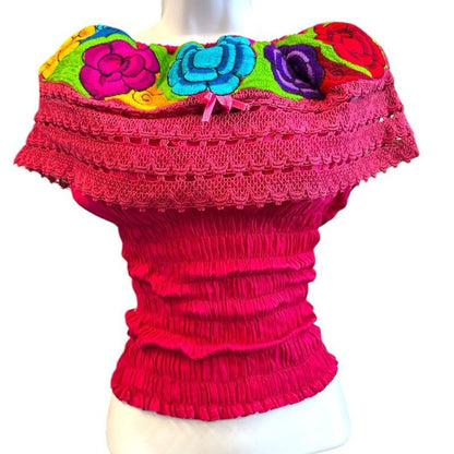 Roses Designs off the Shoulder Mexican Top Cotton