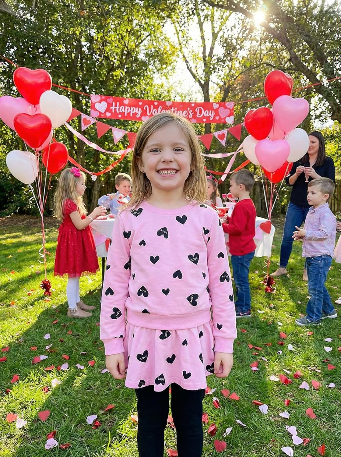 Little Girls Outfits Clothes Toddler Long Sleeve Heart Print Hoodie Shirts Top + Leggings Kids Clothing Set