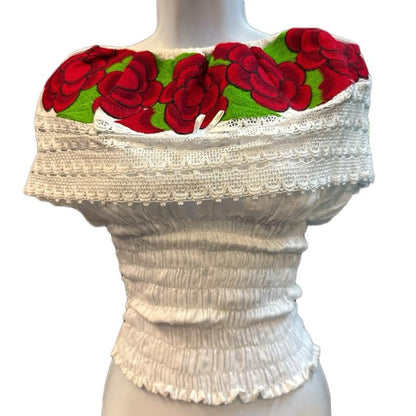Roses Designs off the Shoulder Mexican Top Cotton
