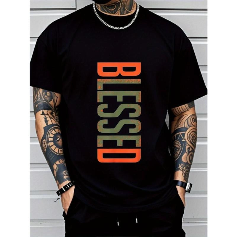 Men'S plus Size Casual Crew Neck T-Shirt - Geometric-Pattern, Smooth Cotton Knit Fabric, Medium Stretch - Short Sleeve Tee for Leisure & Everyday Wear | Breathable Comfort Fit | Machine Washable