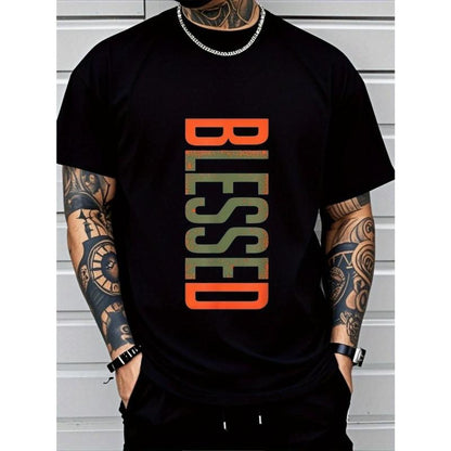 Men'S plus Size Casual Crew Neck T-Shirt - Geometric-Pattern, Smooth Cotton Knit Fabric, Medium Stretch - Short Sleeve Tee for Leisure & Everyday Wear | Breathable Comfort Fit | Machine Washable