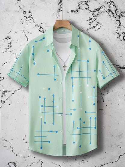 Men'S Regular Fit Geometric Line Print Short Sleeve Shirt, Casual Comfy Top for Summer, Fashion Men'S Clothes for Daily Wear