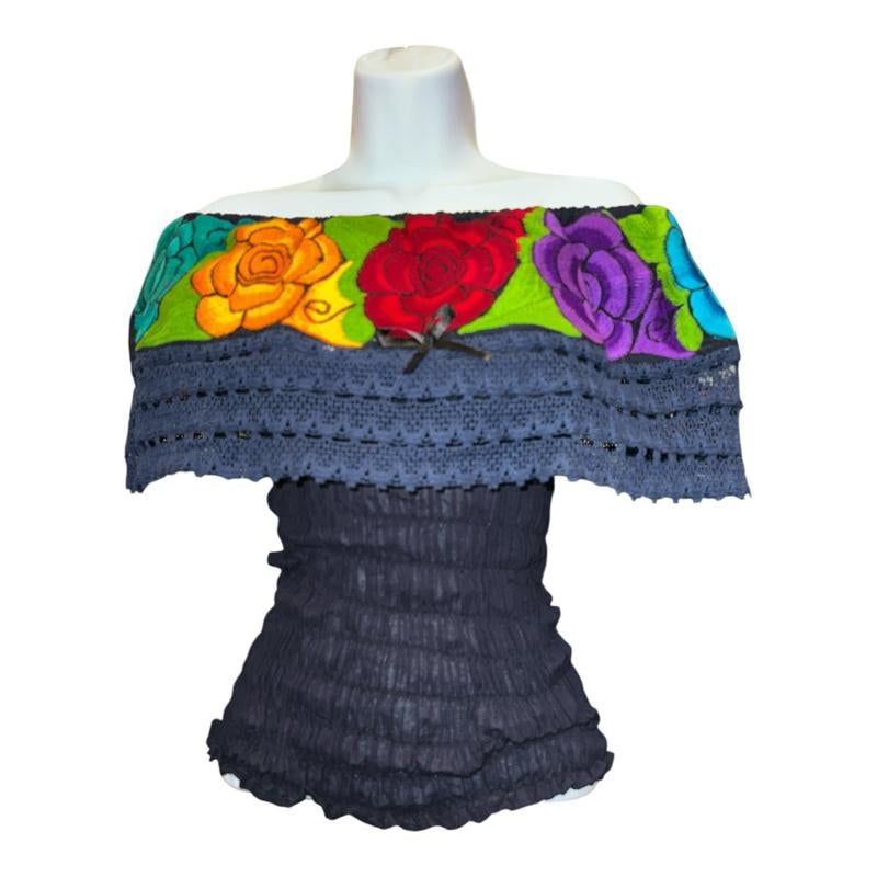 Roses Designs off the Shoulder Mexican Top Cotton
