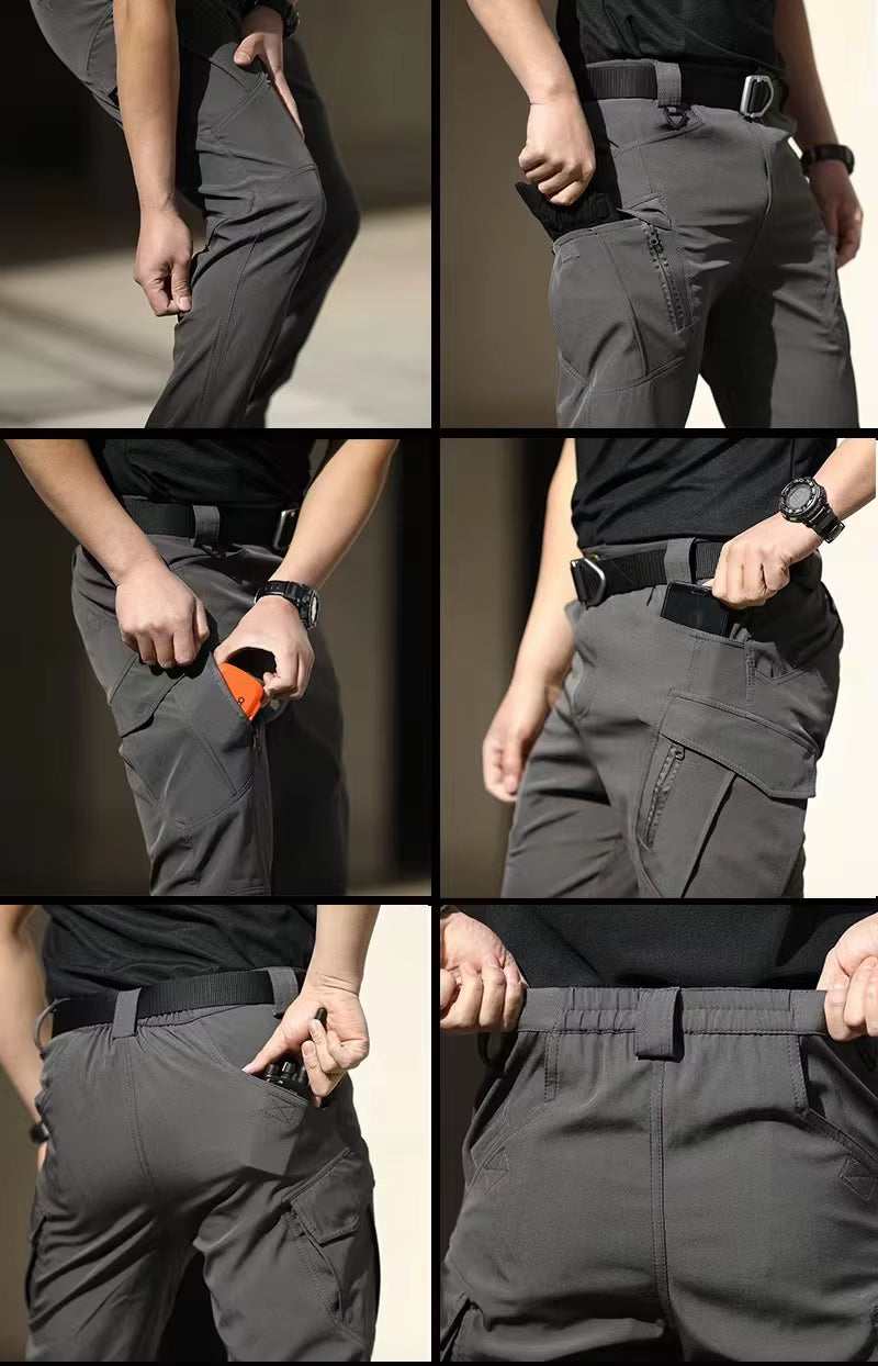 Men'S Spring Autumn City Cargo Elastic Pants Trekking Hiking Camping Climbing Running Sports Cycling Work Outdoor Trousers