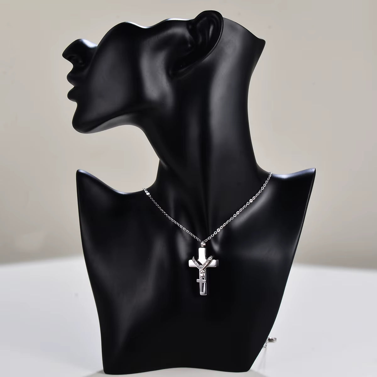 Unisex Stainless Steel Cremation Double Cross Pendant Necklace for Ashes Memorial Keepsake Jewelry Gift Dropshipping