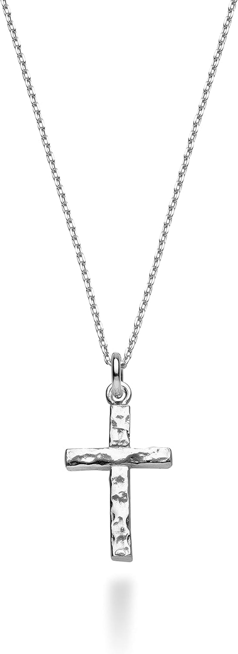 925 Sterling Silver Italian Hammered Cross Pendant Chain Necklace 18 Inch Made in Italy