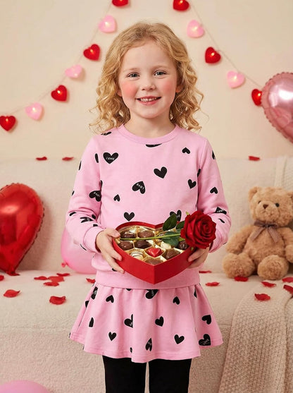 Little Girls Outfits Clothes Toddler Long Sleeve Heart Print Hoodie Shirts Top + Leggings Kids Clothing Set