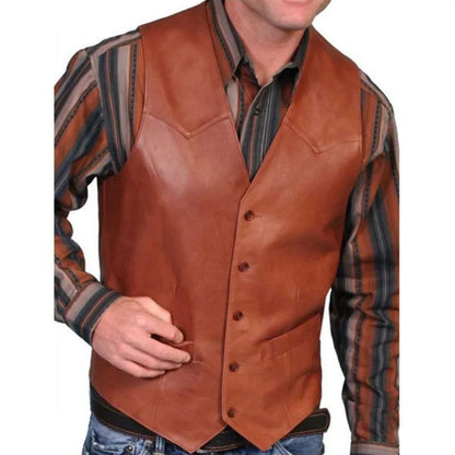 New Mens Vest Fashion Retro Single-Breasted Leather Vest Mens Coat Design Novelty Unique Style Fathersdaygift Long Sleeve Stripe Striped Menswear Tops Suits Black Vneck